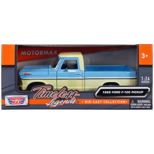 1969 Ford F-100 Pickup Truck Light Blue and Cream 'Timeless Legends' Series 1/24 Diecast Model Car by Motormax