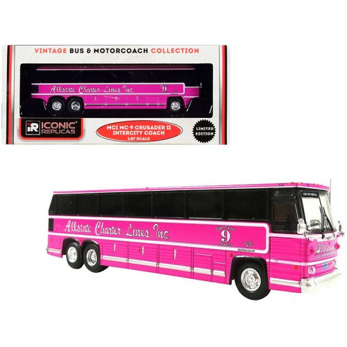 1980 MCI MC-9 Crusader II Intercity Coach Bus Pink 'Allstate Charter Lines Inc.' 'Vintage Bus & Motorcoach Collection' 1/87 (HO) Diecast Model by Iconic Replicas