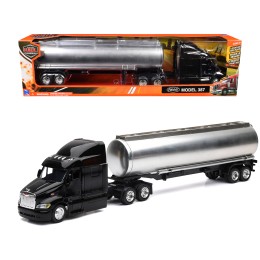 Peterbilt 387 Truck Black with Tanker Trailer Silver 'Long Haul Truckers' Series 1/43 Diecast Model by New Ray