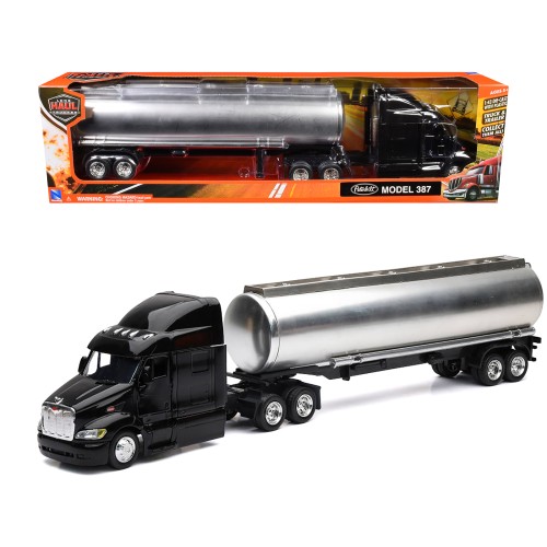Peterbilt 387 Truck Black with Tanker Trailer Silver 'Long Haul Truckers' Series 1/43 Diecast Model by New Ray
