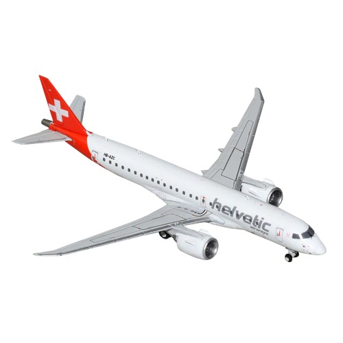 Embraer E190-E2 Commercial Aircraft 'Helvetic Airways' (HB-AZC) White with Red Tail 1/400 Diecast Model Airplane by GeminiJets