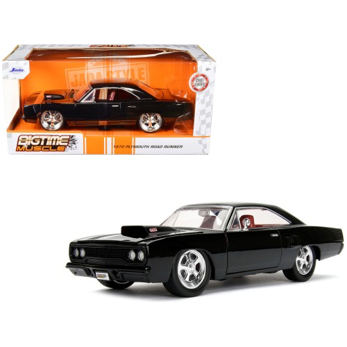1970 Plymouth Road Runner 440 Black with Red Interior 'Bigtime Muscle' Series 1/24 Diecast Model Car by Jada