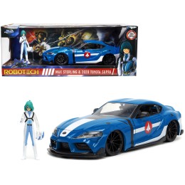 2020 Toyota Supra Blue with Graphics and Max Sterling Diecast Figurine 'Robotech' 'Hollywood Rides' Series 1/24 Diecast Model Car by Jada