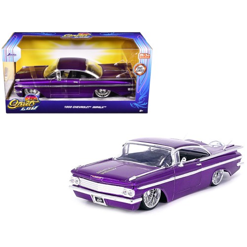 1959 Chevrolet Impala Lowrider Candy Purple with DUB Wire Wheels 'Street Low' Series 1/24 Diecast Model Car by Jada