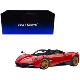 Pagani Huayra Roadster Rosso Monza Red and Carbon with Luggage Set 1/18 Model Car by Autoart