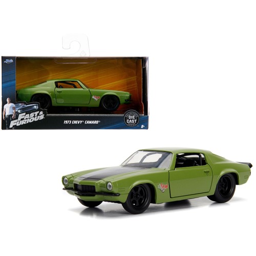 Dom's 1973 Chevrolet Camaro 'F-Bomb' Matt Green with Black Hood Stripe 'Fast & Furious' Movie 1/32 Diecast Model Car by Jada