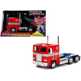 G1 Autobot Optimus Prime Truck Red with Robot on Chassis from 'Transformers' TV Series 'Hollywood Rides' Series 1/24 Diecast Model by Jada
