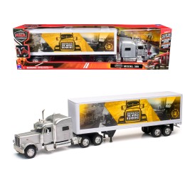 Peterbilt 389 Truck Silver Metallic with Dry Van Trailer 'Trucker Keep The World Running' 'Long Haul Truckers' Series 1/32 Diecast Model by New Ray