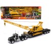 Kenworth W900 Truck with Lowboy Trailer Black and Crane Yellow 'Long Haul Trucker' Series 1/32 Diecast Model by New Ray