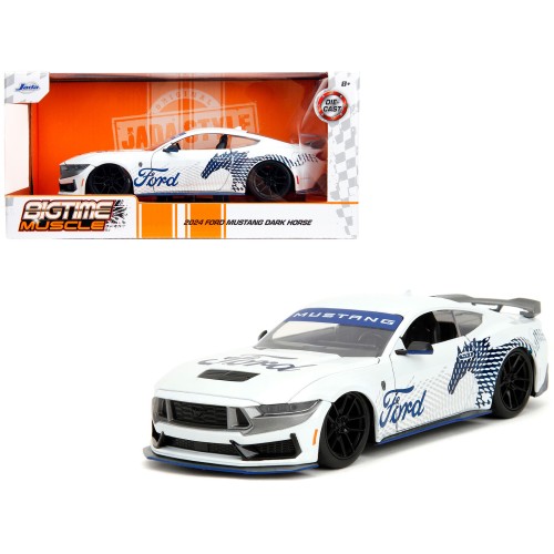 2024 Ford Mustang Dark Horse White with 'Mustang Horse Graphics' 'Bigtime Muscle' Series 1/24 Diecast Model Car by Jada