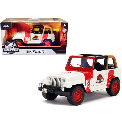 Jeep Wrangler #18 'Jurassic Park' Red and Beige 'Jurassic World' 1/32 Diecast Model Car by Jada