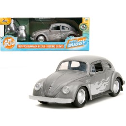 1959 Volkswagen Beetle Gray Metallic with Silver Flames and Boxing Gloves Accessory 'Punch Buggy' Series 1/32 Diecast Model Car by Jada
