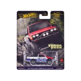 Datsun King Cab Baja Custom Pickup Truck #720 White and Blue with Red Hood 'Terra Trek' Series Diecast Model Car by Hot Wheels