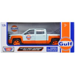 2017 Chevrolet Silverado 1500 LT Z71 Crew Cab Pickup Truck Light Blue with Orange Stripes 'Gulf Oil' 'Gulf Die-Cast Collection' 1/27 Diecast Model Car by Motormax