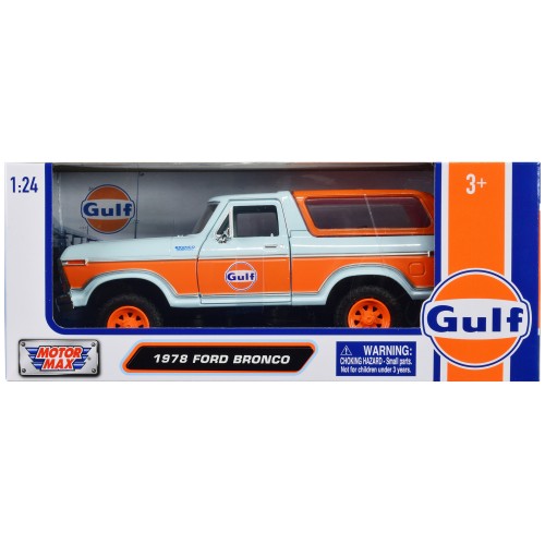 1978 Ford Bronco Light Blue and Orange 'Gulf Oil' 'Gulf Die-Cast Collection' 1/24 Diecast Model Car by Motormax