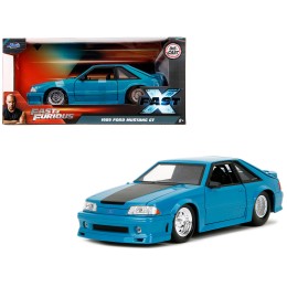 1989 Ford Mustang GT Blue with Black Hood Stripes 'Fast & Furious' Series 1/24 Diecast Model Car by Jada
