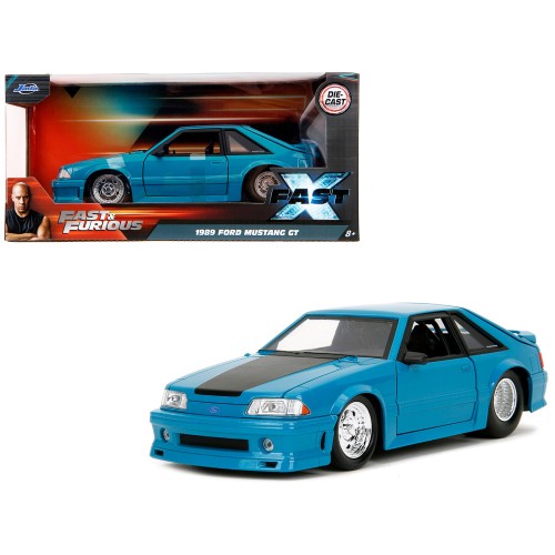 1989 Ford Mustang GT Blue with Black Hood Stripes 'Fast & Furious' Series 1/24 Diecast Model Car by Jada