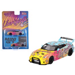 Nissan 35GT-RR Ver.1 'LB-Silhouette Works GT' Light Blue and Yellow with Graphics 'LBWK KUMA' Limited Edition 1/64 Diecast Model Car by Mini GT
