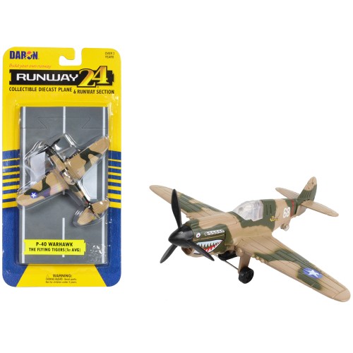 Curtiss P-40 Warhawk Fighter Aircraft Camouflage 'Flying Tigers-First American Volunteer Group' with Runway Section Diecast Model Airplane by Runway24