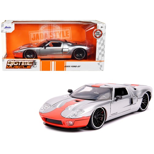2005 Ford GT Silver with Orange Stripe 'Bigtime Muscle' 1/24 Diecast Model Car by Jada
