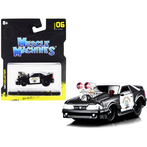 1993 Ford Mustang SVT Cobra CHP 'California Highway Patrol' Black and White 1/64 Diecast Model Car by Muscle Machines