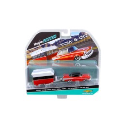 1957 Chevrolet Bel Air with Alameda Trailer Red Tow & Go 1/64 Diecast Model by Maisto