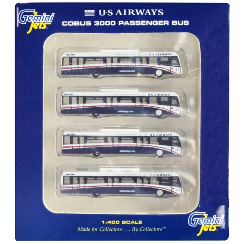 Cobus 3000 Passenger Bus White and Blue 'US Airways Shuttle Bus' 4 Piece Set 1/400 Diecast Models by GeminiJets