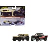 Ford Bronco R Gold Metallic and Black and 2017 Ford F-150 Raptor Pickup Truck #17 Black with Stripes 'Car Culture' Set of 2 Cars Diecast Model Cars by Hot Wheels