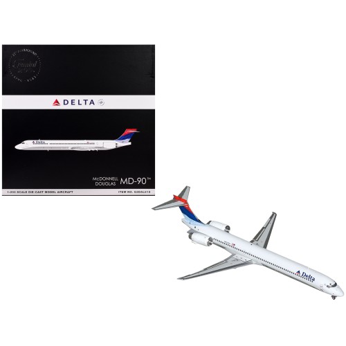 McDonnell Douglas MD-90 Commercial Aircraft 'Delta Air Lines' (N910DN) White with Blue and Red Tail 'Gemini 200' Series 1/200 Diecast Model Airplane by GeminiJets