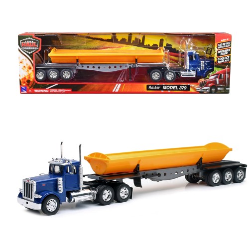 Peterbilt 379 Truck with Side Dump Blue and Yellow 'Long Haul Truckers' Series 1/32 Diecast Model by New Ray