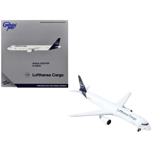 Airbus A321P2F Commercial Aircraft 'Lufthansa Cargo' (D-AEUC) White with Blue Tail 1/400 Diecast Model Airplane by GeminiJets
