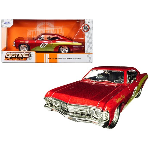 1967 Chevrolet Impala SS #67 'Golden Ruby' Red with Gold Stripes 'Bigtime Muscle' 1/24 Diecast Model Car by Jada