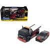 JDM Flatbed Truck #25 Black and Red and 1983-85 Toyota Trueno Sprinter (AE86) #25 Black and Red 'Advan' Livery 'Muscle Transports' Series 1/64 Diecast Models by Muscle Machines