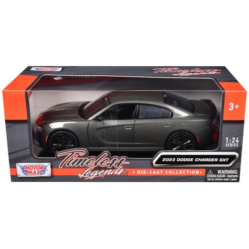 2023 Dodge Charger SXT Gray Metallic 'Timeless Legends' Series 1/24 Diecast Model Car by Motormax