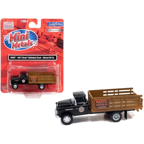 1957 Chevrolet Stakebed Truck Matt Black 'Marvel Mystery Oil Co.' 1/87 (HO) Scale Model Car by Classic Metal Works