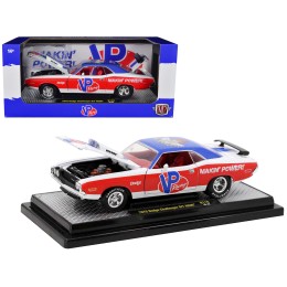 1970 Dodge Challenger R/T Hemi White with Red and Blue Stripes with Red Interior 'VP Racing' Limited Edition to 5710 pieces Worldwide 1/24 Diecast Model Car by M2 Machines