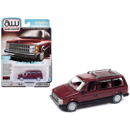 1985 Dodge Caravan Van Crimson Red and Black 'Mighty Minivans' Series 1/64 Diecast Model Car by Auto World