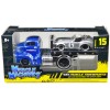 1950 Ford COE Flatbed Truck Blue 'Cobra Powered by Ford' and 1964 Shelby Cobra #6 Silver Metallic with Stripes 'Muscle Transports' Series 1/64 Diecast Model Cars by Muscle Machines