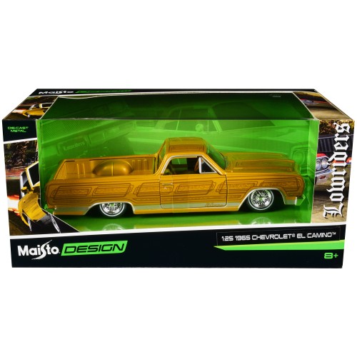 1965 Chevrolet El Camino Lowrider Gold Metallic with Graphics 'Lowriders' Series 1/25 Diecast Model Car by Maisto