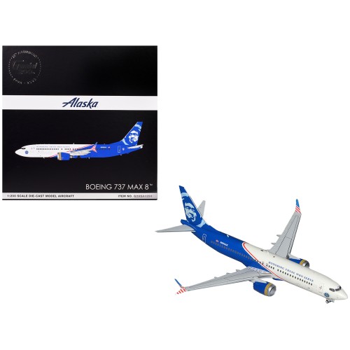 Boeing 737 MAX 8 Commercial Aircraft 'Alaska Airlines - Honoring Those Who Serve' (N806AK) White and Blue 'Gemini 200' Series 1/200 Diecast Model Airplane by GeminiJets