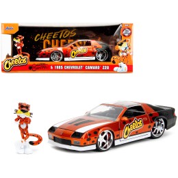 1985 Chevrolet Camaro Z/28 Orange Metallic with Graphics and Chester Cheetah Diecast Figure 'Cheetos' 'Hollywood Rides' Series 1/24 Diecast Model Car by Jada