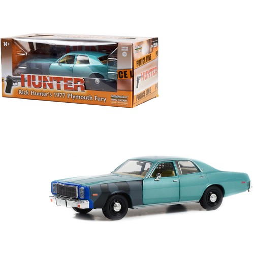 1977 Plymouth Fury Unrestored Turquoise Metallic (Sergeant Rick Hunter's) 'Hunter' (1984-1991) TV Series 'Hollywood Series' 1/24 Diecast Model Car by Greenlight