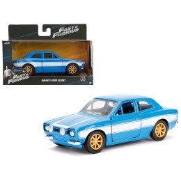 Brian's Ford Escort Light Blue with White Stripes 'Fast & Furious' Movie 1/32 Diecast Model Car by Jada