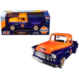 1955 Chevrolet 5100 Stepside Pickup Truck 'Gulf' Dark Blue and Orange 1/24 Diecast Model Car by Motormax