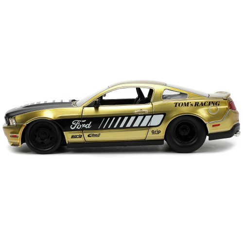 2010 Ford Mustang GT Gold Metallic with Black Graphics and Hood 'Tom's Racing' 'Bigtime Muscle' Series 1/24 Diecast Model Car by Jada