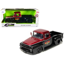 1956 Ford F-100 Pickup Truck 'Mickey Thompson Performance Tires & Wheels' Black and Red Metallic 'Just Trucks' Series 1/24 Diecast Model Car by Jada
