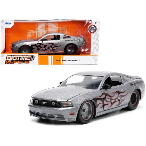 2010 Ford Mustang GT Gray Metallic with Flames 'Ford Motor Company' 'Bigtime Muscle' Series 1/24 Diecast Model Car by Jada