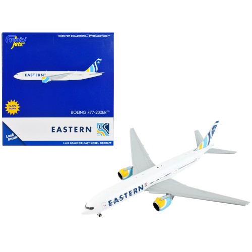 Boeing 777-200ER Commercial Aircraft with Flaps Down 'Eastern Air Lines' White with Striped Tail 1/400 Diecast Model Airplane by GeminiJets