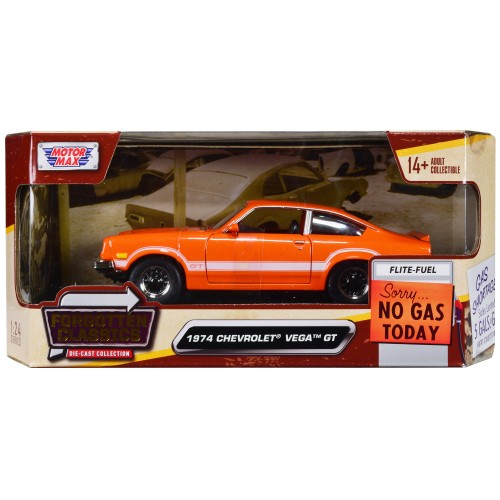 1974 Chevrolet Vega GT Orange Metallic with White Stripes 'Forgotten Classics' Series 1/24 Diecast Model Car by Motormax