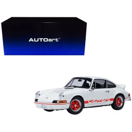 Porsche 911 Carrera 2.7 RS 'The Circuit Wolf' White with Red Stripes and Wheels with Hood Graphics 1/18 Model Car by Autoart